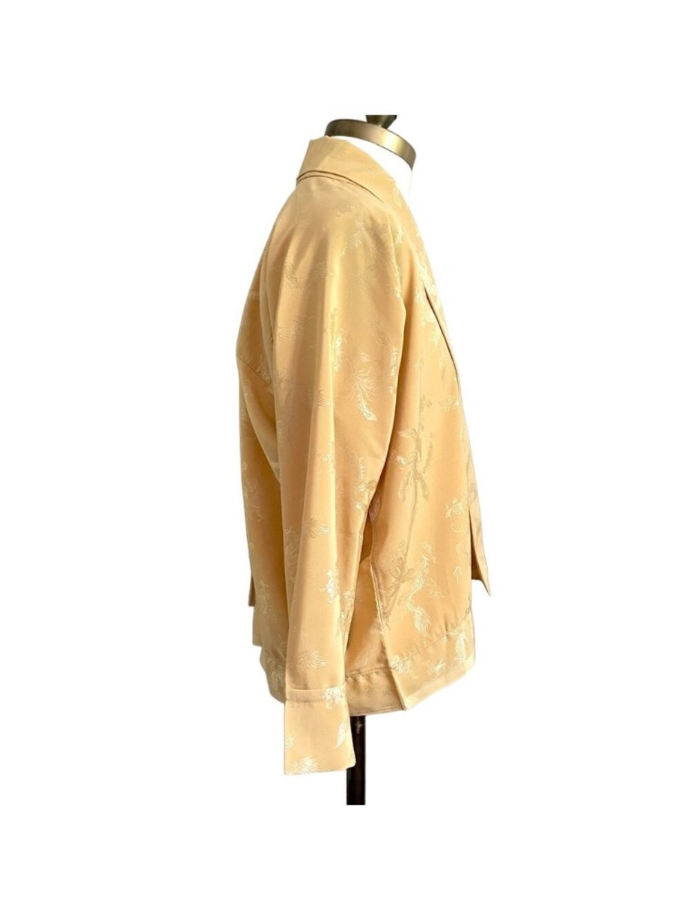 Vintage Warm Beige Silky Brocade Open Kimono Robe Jacket - Small - Picture 4 of 9
